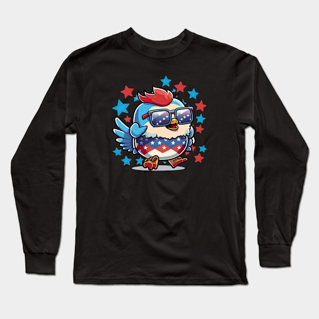 4th of July Chicken Long Sleeve T-Shirt by JayD World